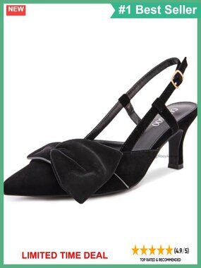 Bow Slingback Kitten Heels Pointed Toe Faux Suede Dress Pumps